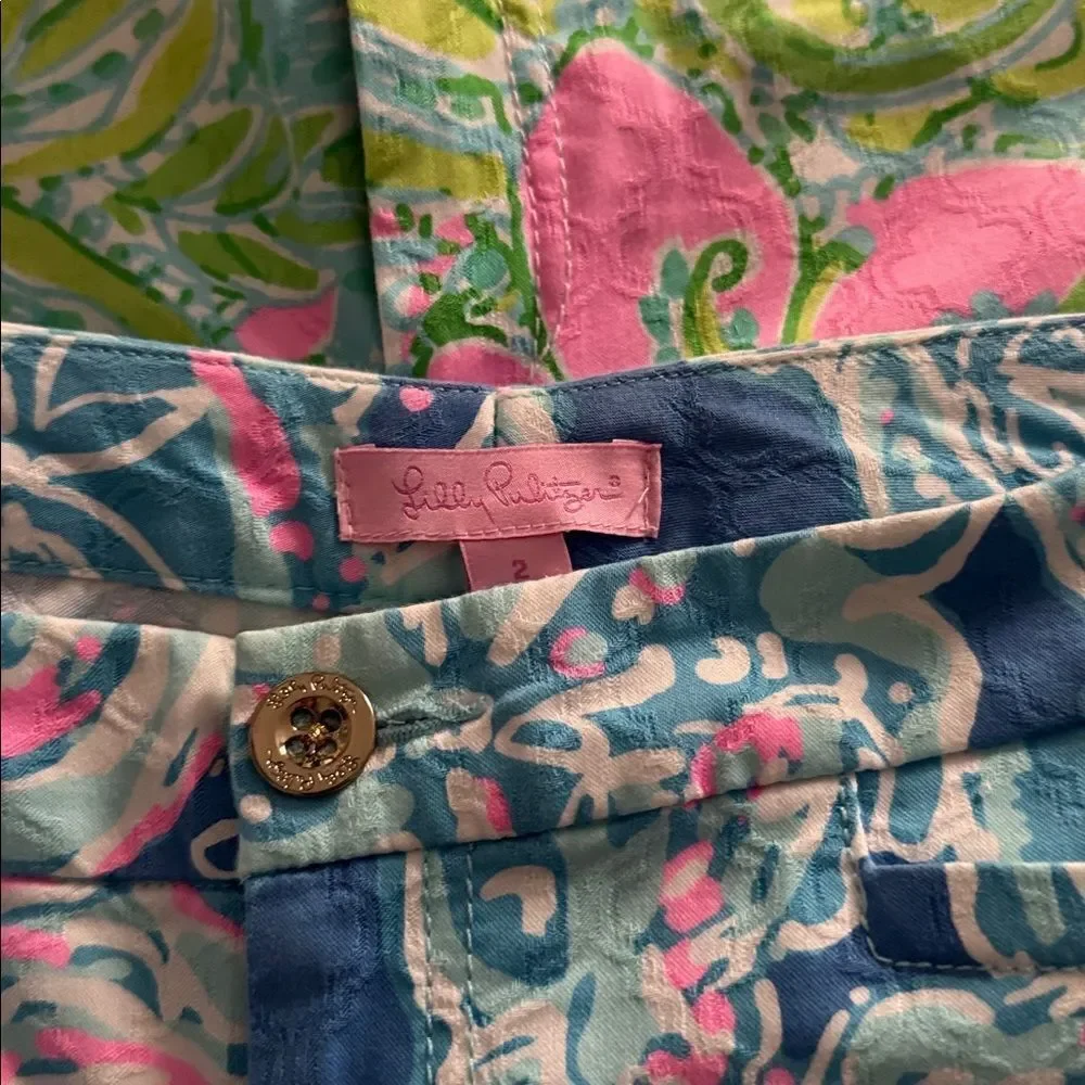 Lilly Pulitzer Bundled of 2 Pink and Green Floral Pants EUC
